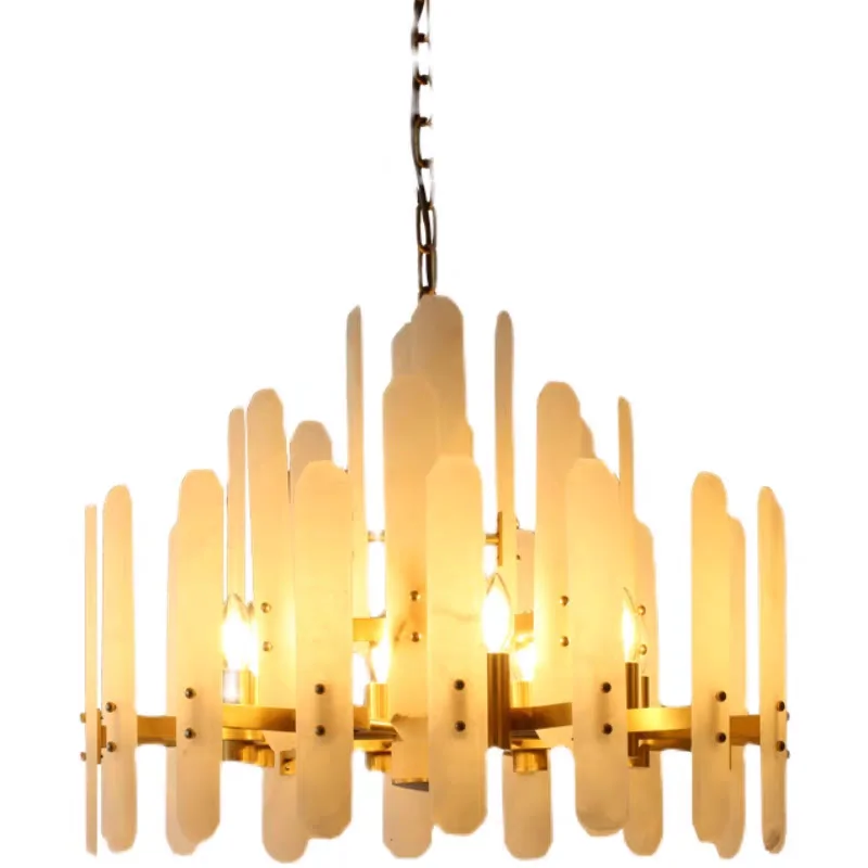 

Spanish villa duplex study, living room, dining room, study, all-copper natural marble chandelier