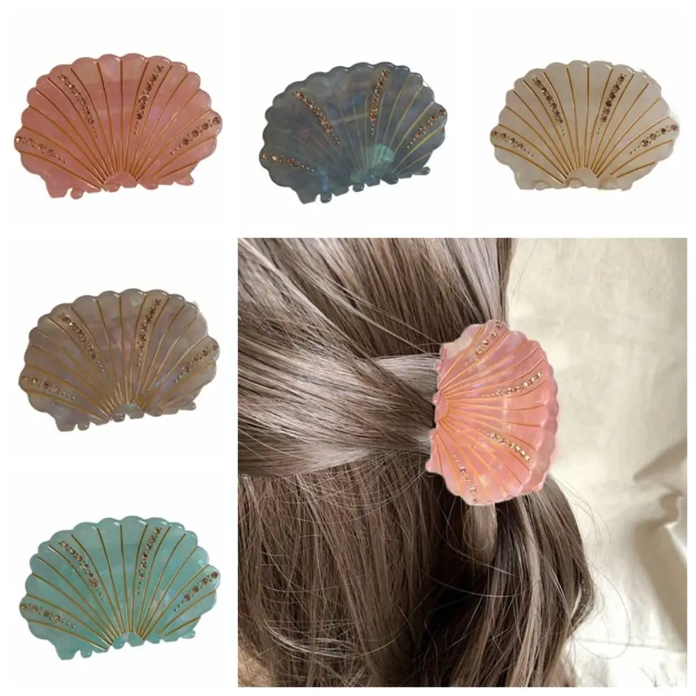 

Acetic Acid Acetate Shell Hair Claw Non-slip Acrylic Shell Shark Clip Hair Accessories Shiny Rhinestone Crab Clip Ladies