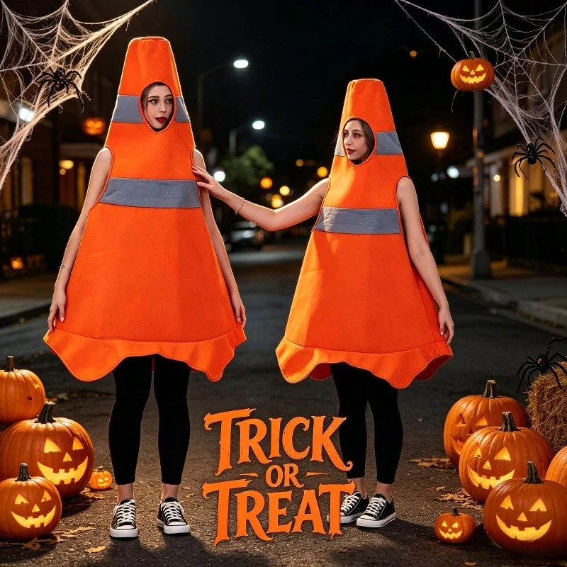 Cross-border Halloween traffic cone barrel reflective sponge suit adult children holiday party costume cosplay suit