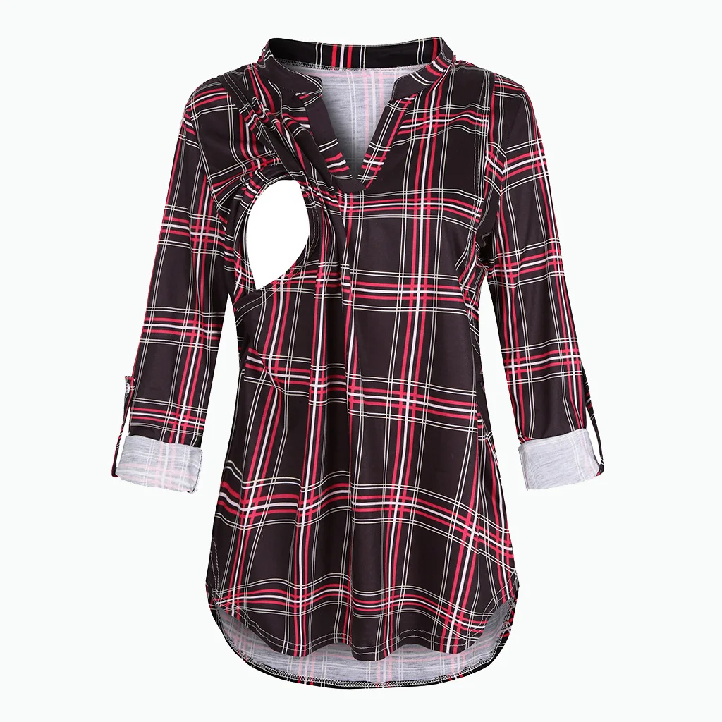 Damen Umstands-Still-T-Shirt mit V-Ausschnitt, einfarbig, langärmelig, Still-Tops, Kleidung für schwangere Frauen – Detail 5