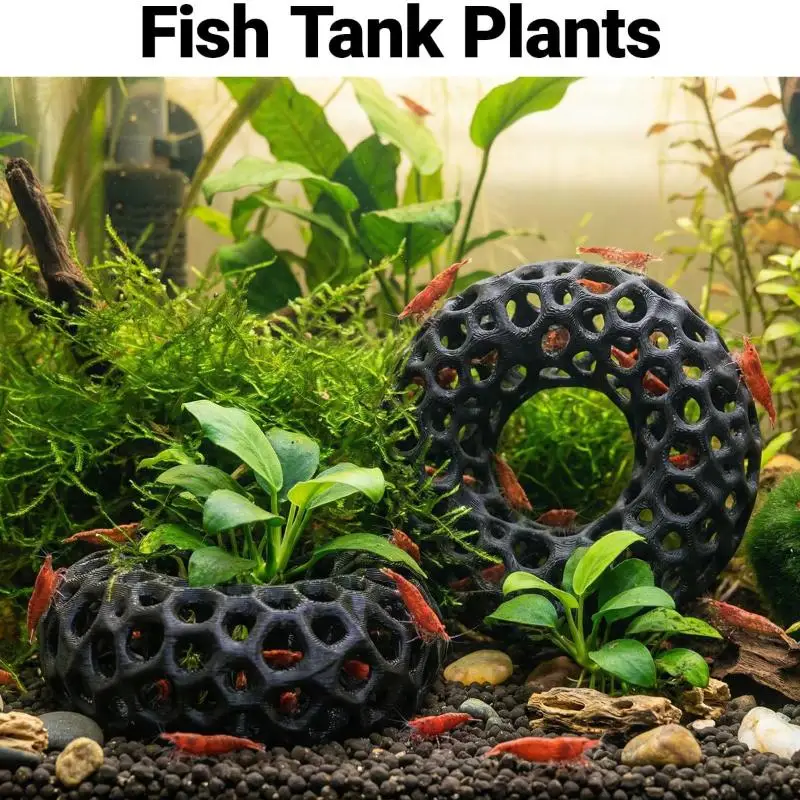 NEW 3D Printed Ring Shaped Aquarium Shrimp Shelter Multi Faceted Hollow Hiding Cave With Planting Function Aqaurium Ornaments