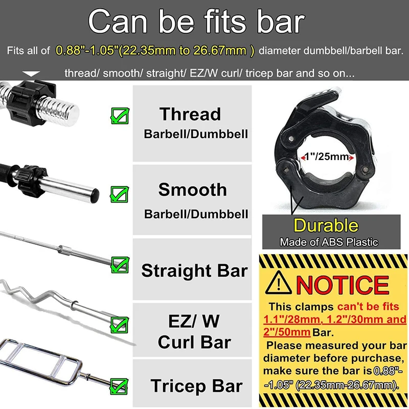 Abrazaderas de barra de 25/50mm, Clips de pesas para barras, accesorios de gimnasio, 1 par