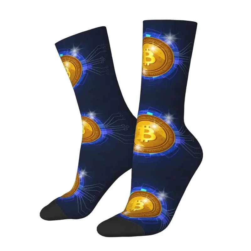 Bitcoin Krypto Currency Mens Crew Socks Unisex Kawaii 3D Printing Btc Blockchain Geek Dress Socks