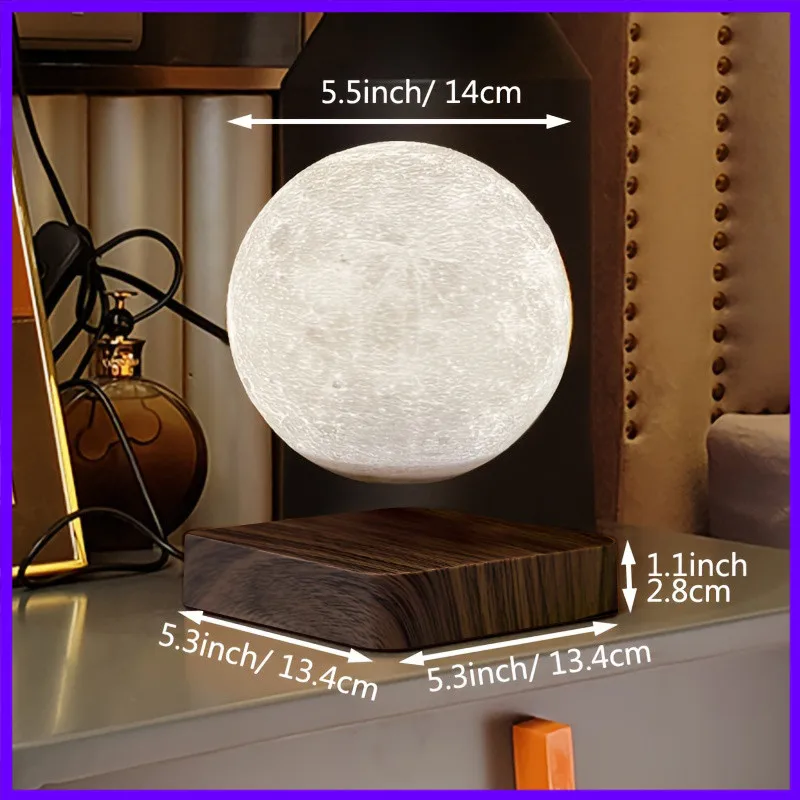 Magnetic Floating Levitating Moon Lamp Spinning LED Night Light with 3 Color Modes Desk Decor for Home Office Atmosphere Lights