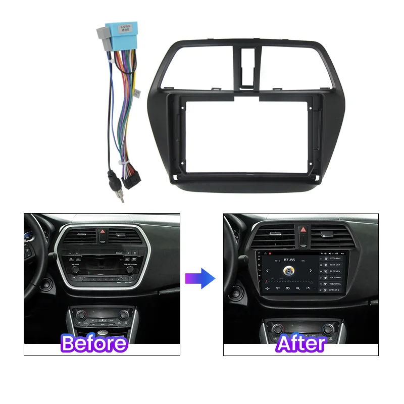 9 Inch Radio Frame for Suzuki SX4 S-cross 2012 14 16 Android MP5 Player Panel Cable 2 Din Unit Bezel Faceplate Car Accessories
