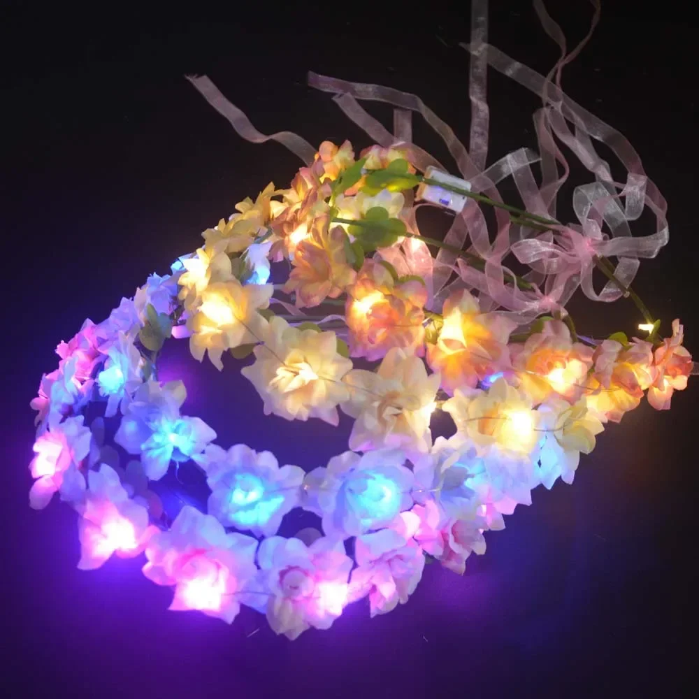 10pcs Light Up Blink Headband Glasses Scrunchies Brooch Glow Party Flower Crown Birthday Gift Wedding Festival Halloween