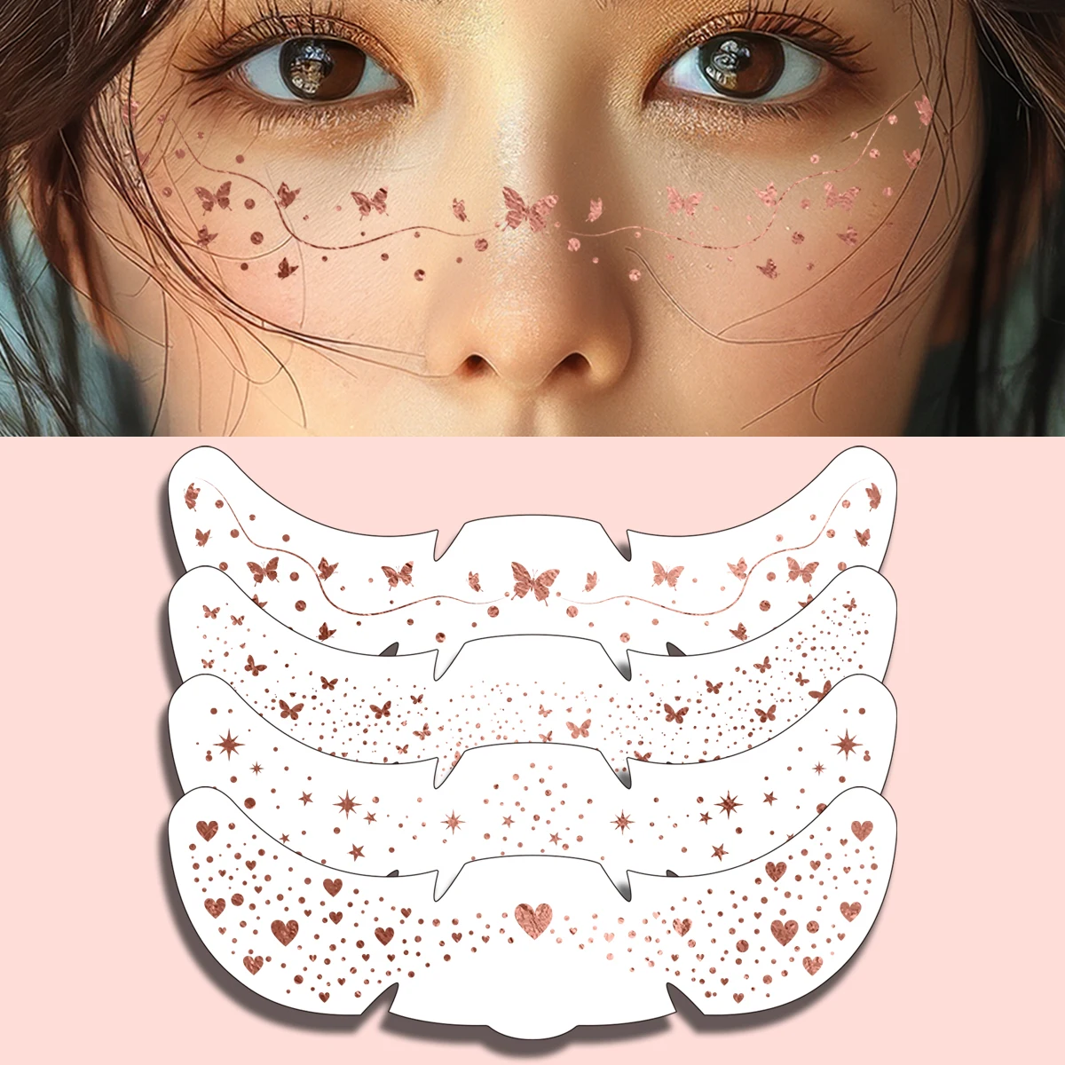4pcs Hot Stamping Freckles Makeup Patches Star Heart Butterfly Freckles Temporary Tattoo Stickers for Women Face Makeup Party