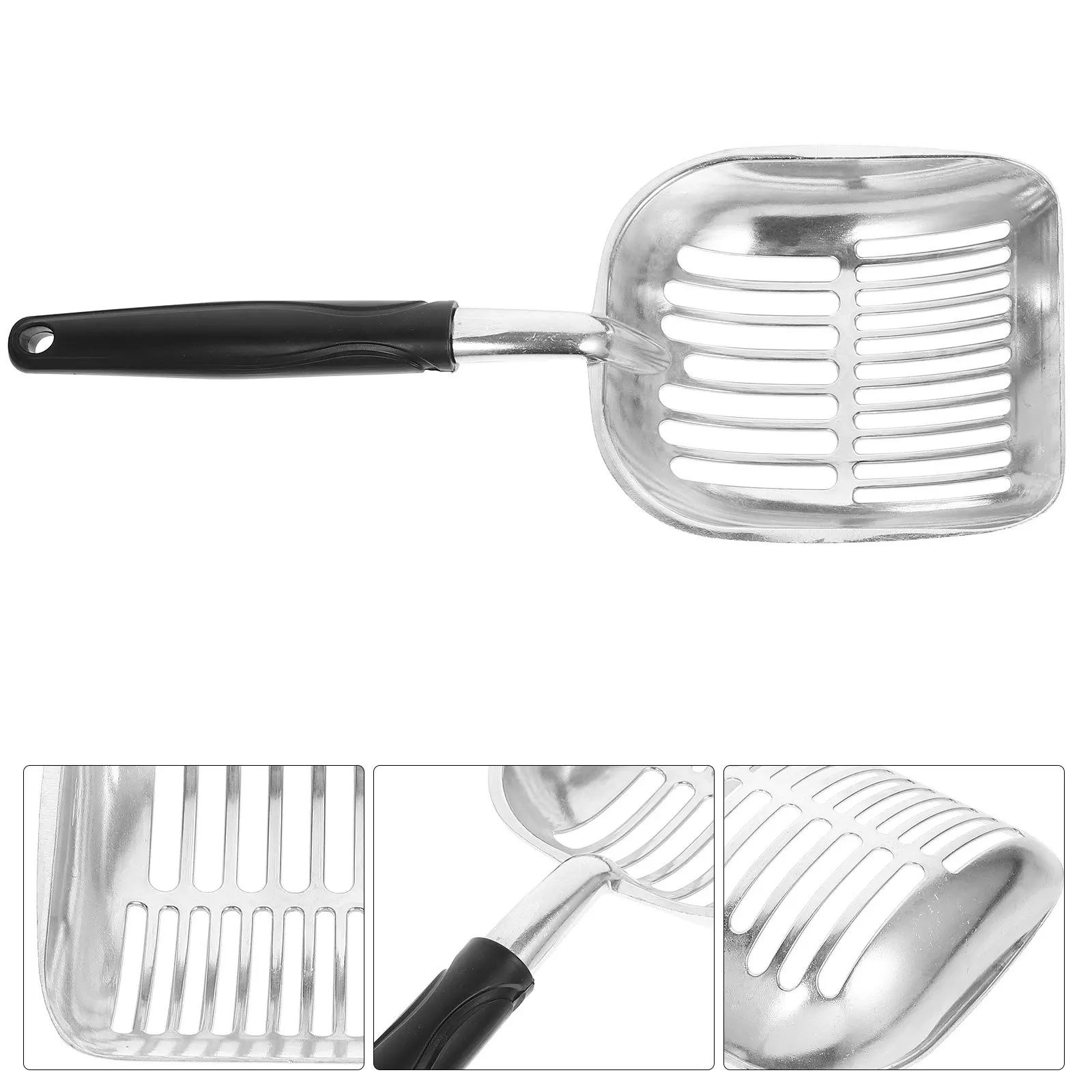 

Pet Litter Scoop Metal Black Sturdy Build Smooth Edge Efficient Waste Remover for All Litter Types Sanitary