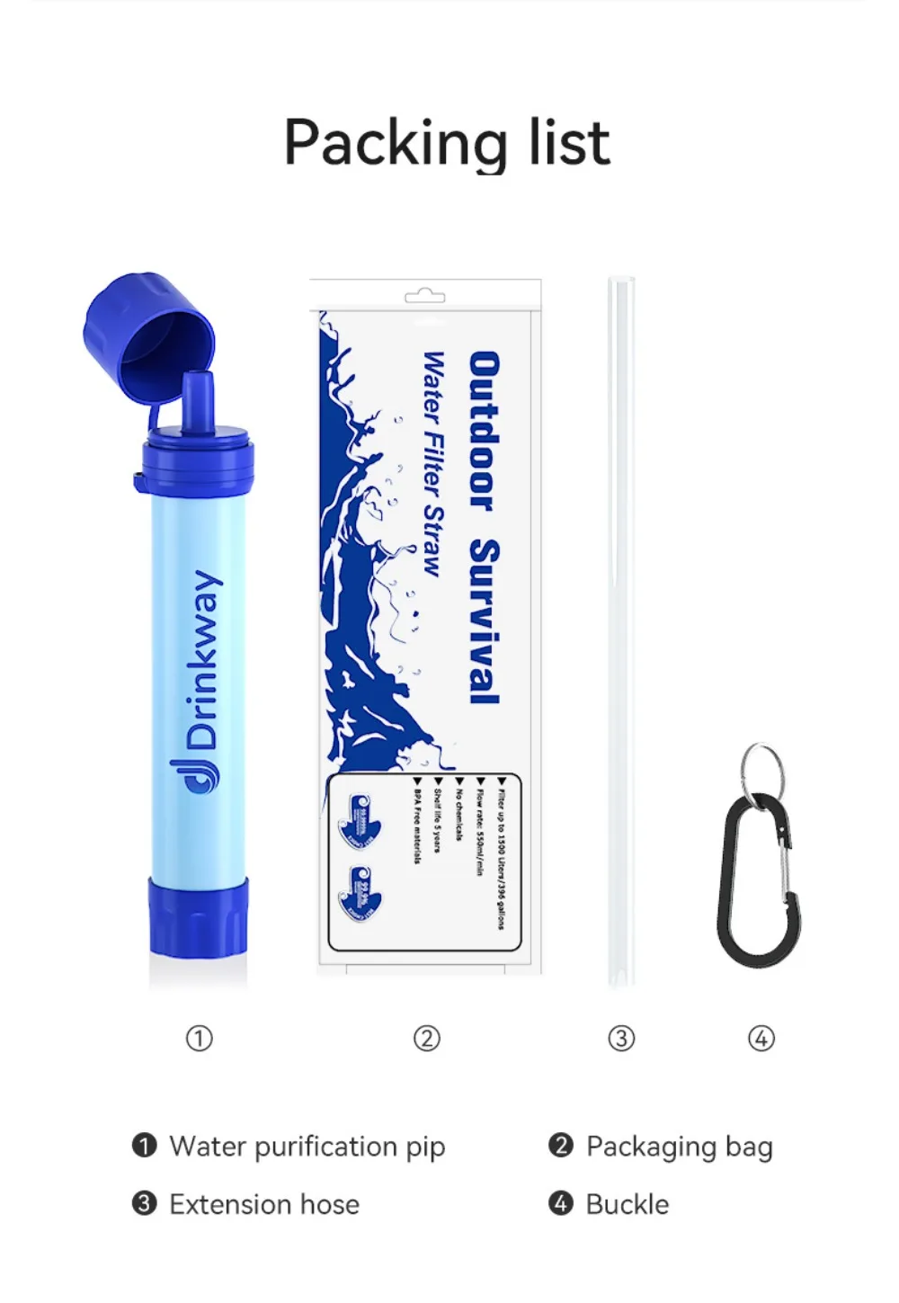 Water Purification Equipment Outdoor Cross-Border Camping Survival Portable Direct Drink Filter 1500L Straw Water Purifier