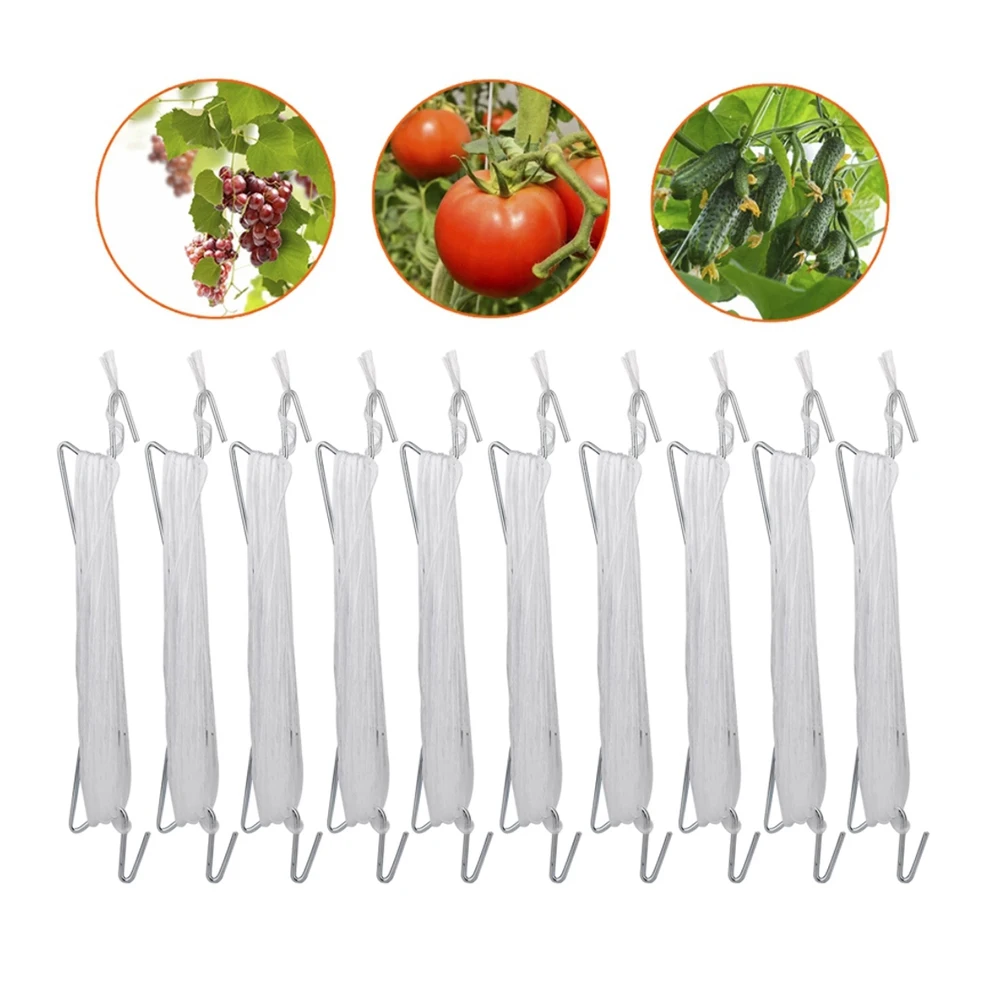 AB02 Garden Plant Support Tomato Support J Hook Tomato Plant Holder Binder Anti-Crush Hooks Rope Length 10M