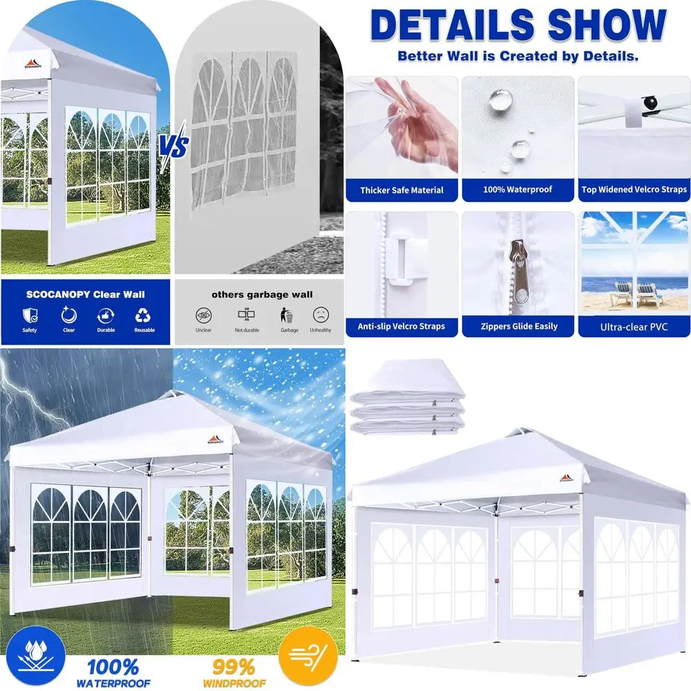

10x10 Canopy Frame, 3-Piece White Sunwalls for Sidewall Protection