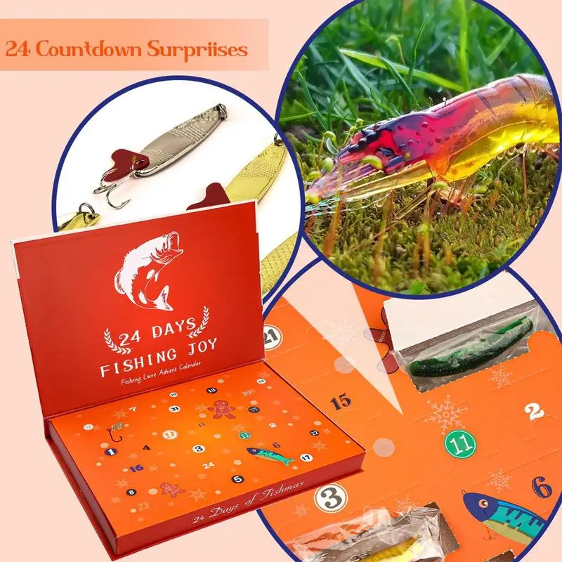 2024 Christmas Fishing Advent Calendar 24 Day Fishing Lures Set Xmas Surprise Fish Bait Gift For Fishing Lovers Father Boyfriend