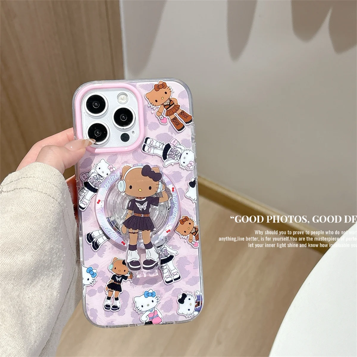 Moda bonito hello kitty suporte magnético caso de telefone para iphone 16 pro 15 14 pro max 15pro capa com suporte casos dos desenhos animados
