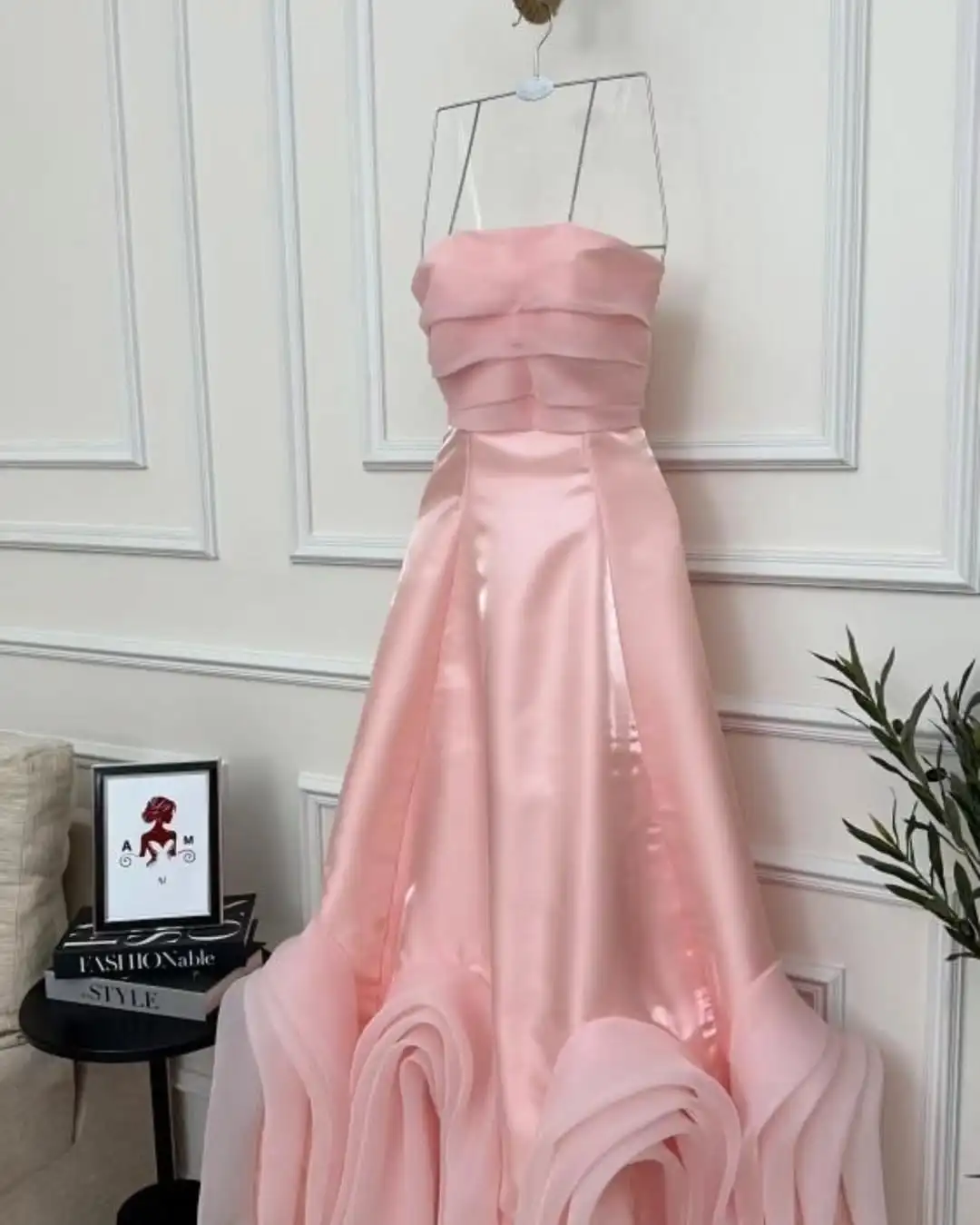Customized Pink Strapless A-Line Evening Dresses Pleated Ruffles Elegant Wedding Party Dress For Women Formal Gowns Ankle Length