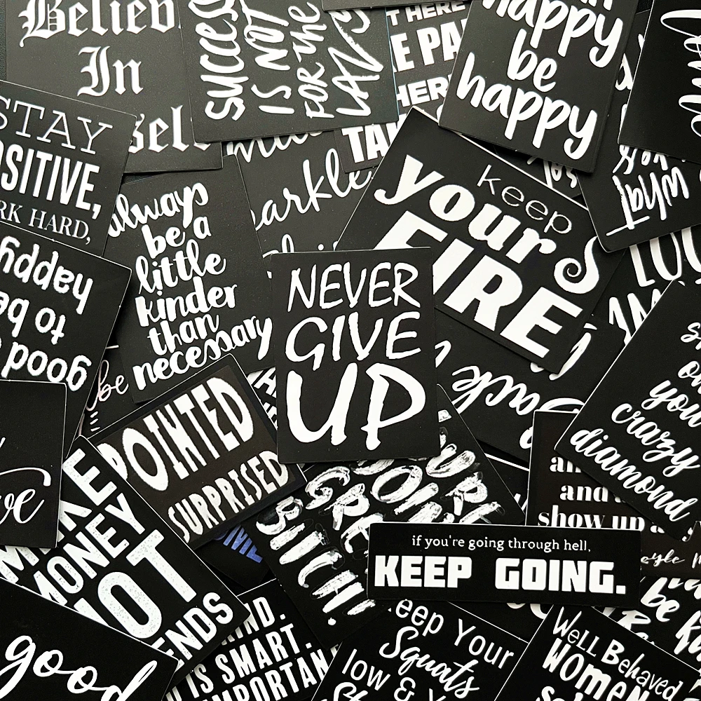 10/61Pcs New Motivational Phrases Black Stickers Inspirational Quotes Stationary Laptop Helmet Phone Decorative Decals Kids Toys