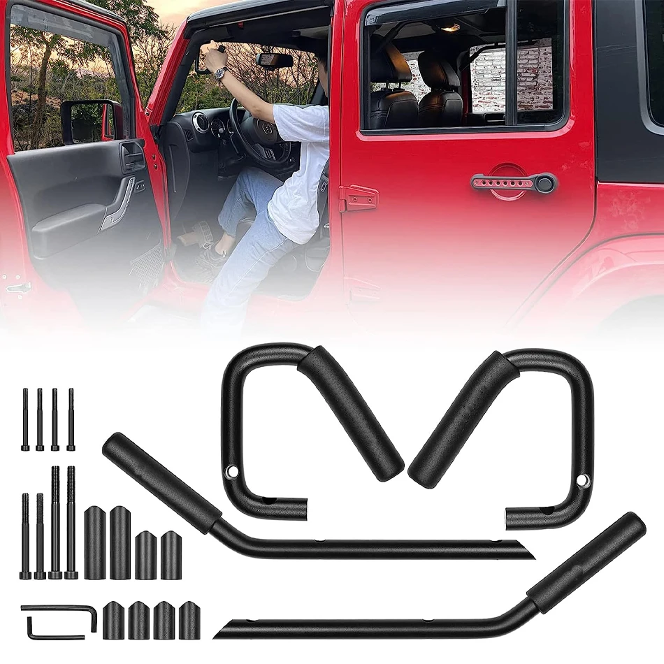 

TML Front & Rear Jeep Grab Handles Grab Black & Red Handles for 2007-2018 Jeep Wrangler JK JKU 4 Door Kit