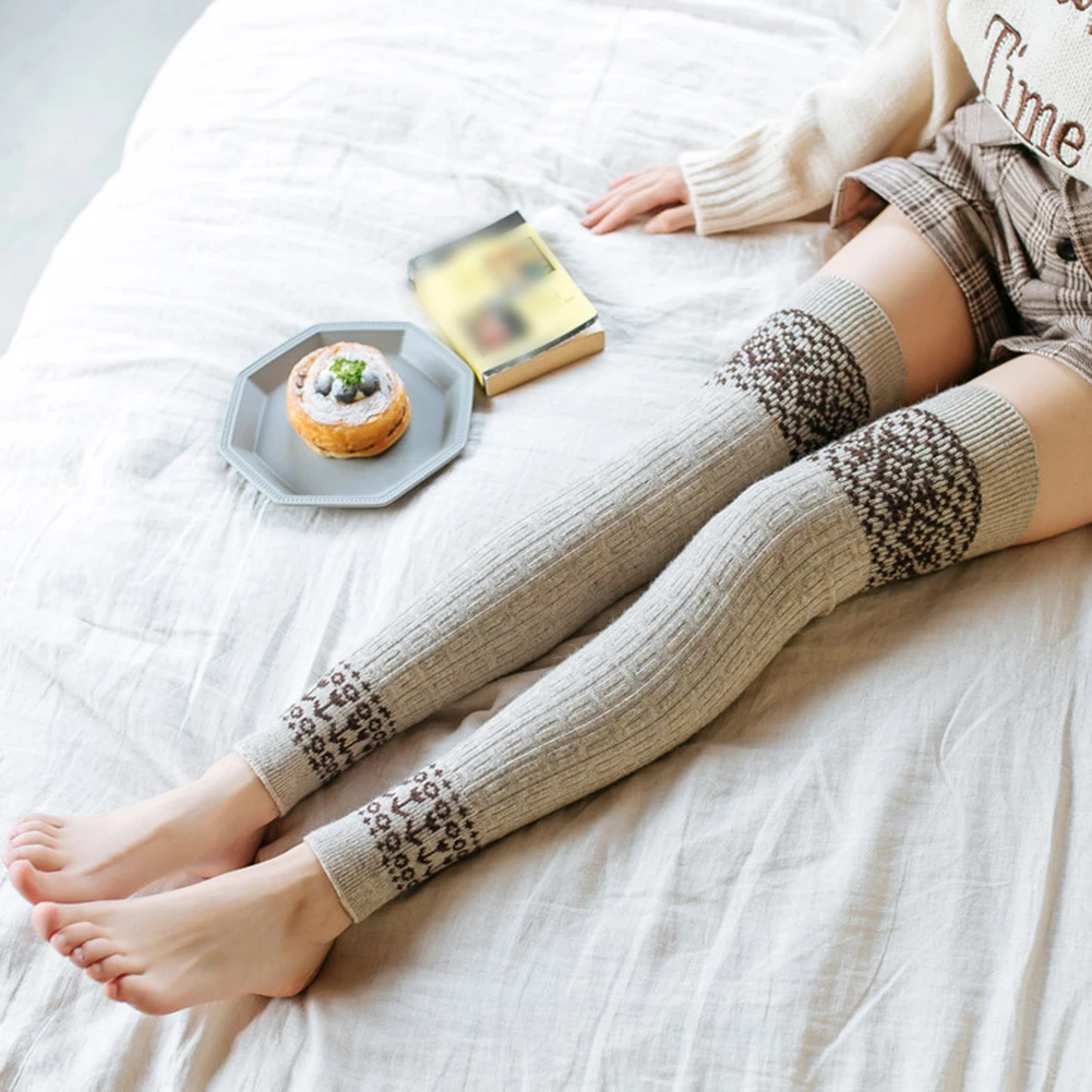 Casual Wear Daily Use Beige Thickened Warm Socks Long Length Warm Socks Legwarmers Patterned Tight Socks Daily Wear