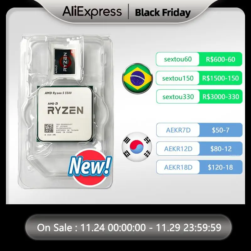 Go! AMD Ryzen 5 5500 R5 5500 3.6 GHz 6-Core 12-Thread CPU Processor 7NM L3=16M 100-000000457 Socket AM4 New but without cooler