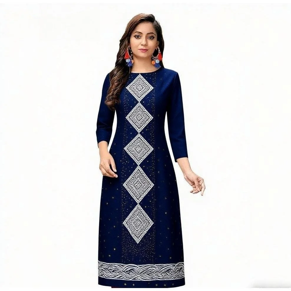 

National style Women's Kurtta Casual Fashion Dress Slit hem Straight Tube Casual Ethnic Flower Muslim Kaftan Dresses Morocco