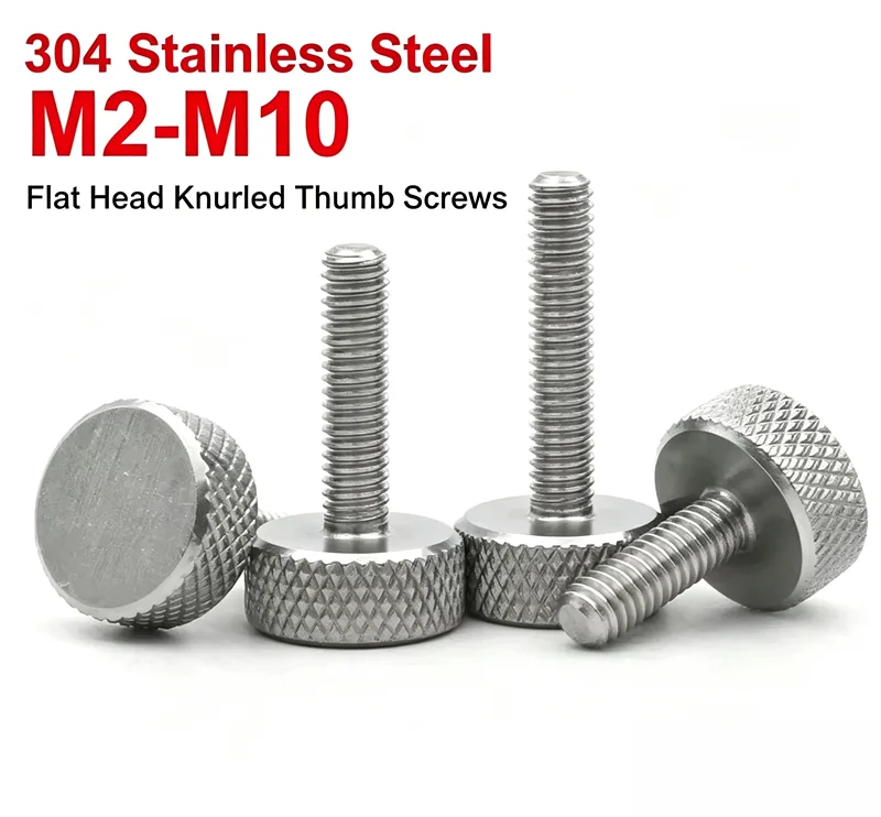M2-M10 Flat Head Knurled Thumb Screws Stainless Steel Hand Tightening Bolts For Curtain Wall Installation Assembly Fittings