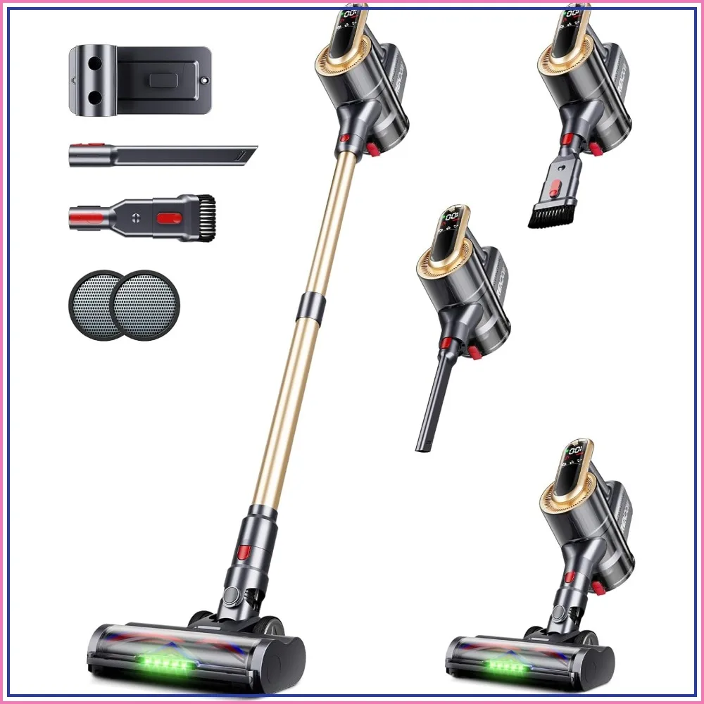 

550W 45Kpa 65Mins Cordless Vacuum Cleaner, Self-Standing Stick Vacuum with LED Display, Anti-Tangle Rechargeable for Pet Hair/Carpet/Hard Floor