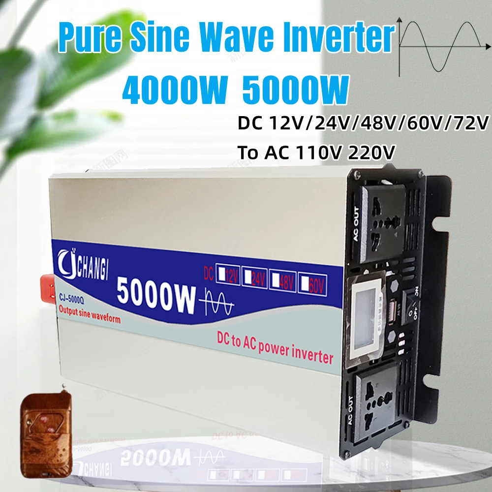 Pure Sine Wave Inverter 4000W 5000W 8000 watts Power DC 12V 24V To AC 110V/220V Voltage 50/60HZ Converter 5KW USB Solar Inverter