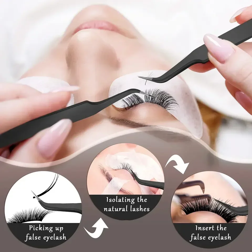 1 pz pinzette per estensione ciglia con punta curva in acciaio inossidabile, pinzette con punta curva pinzette con punta a punta con copertura protettiva