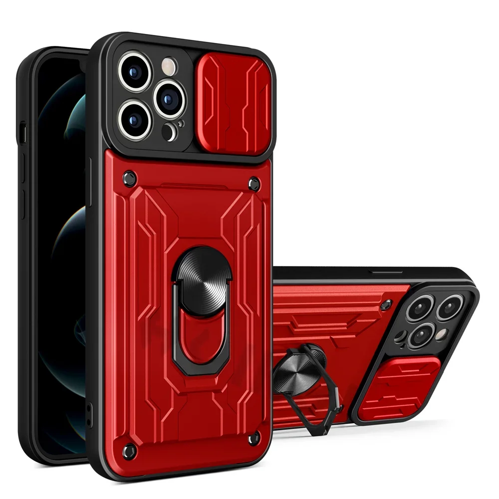 Phone Case For iPhone 18 17 16 15 14 13 12 11 Pro Max Plus SE Slide Camera Card Slot Military Grade Ring 360 Magnetic Back Cover