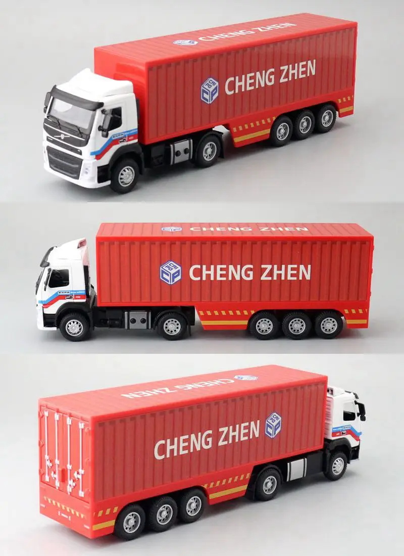 1:50 Scale Volvo Cargo Container Truck Toy Car Diecast Vehicle Model Pull Back Sound & Light Educational Collection Gift For Kid