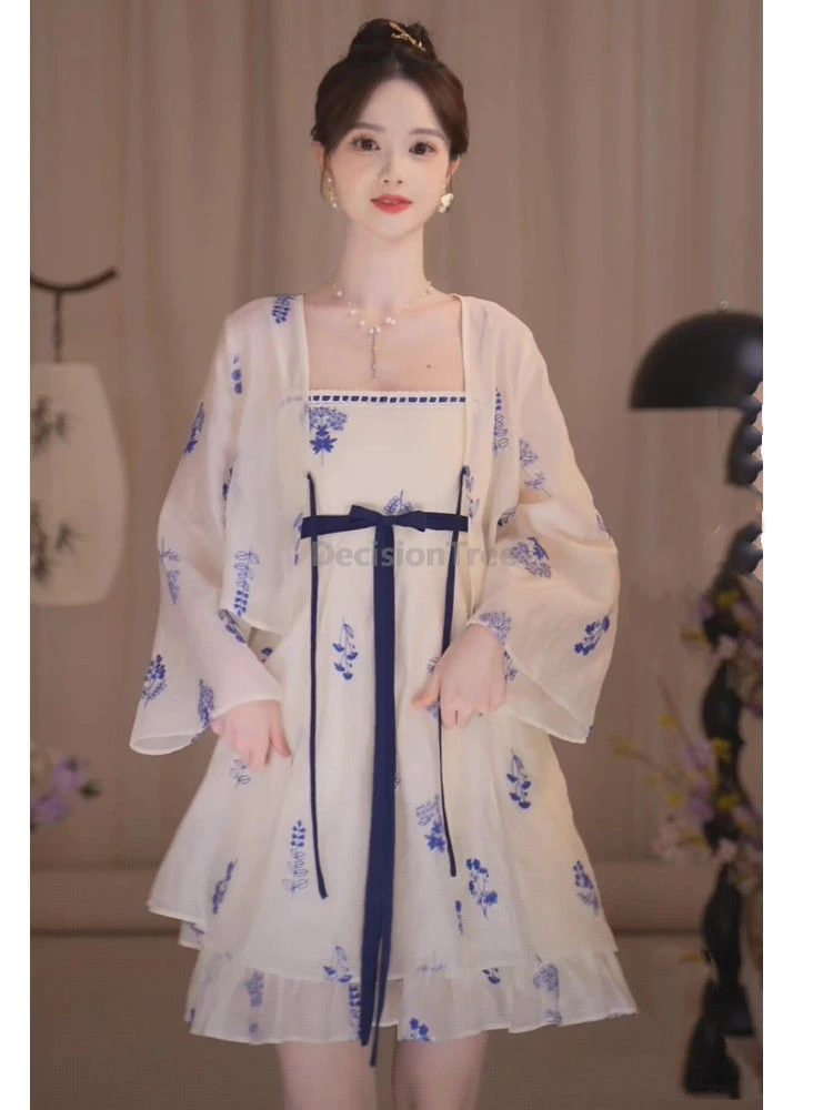 

2025 summer trendy thin short length chinese hanfu set fashion design sense retro temperament hanfu elegant youth lady daily set