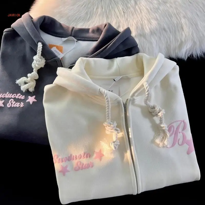 Casual Hoodie Spandex Top Long Sleeve Oversize Hooded Sweatshirt Star Ear Designed for Autumn and Winter Keep Warmth