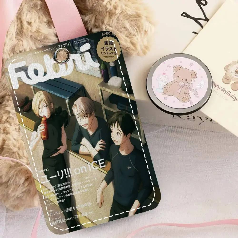 Anime Y-YURi On ICE Card Case Keychain Access Card Bag Key Tag Ring Leather Card Holder Key Ring Access view 3
