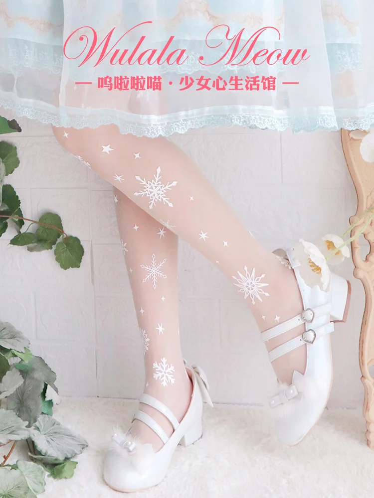 

Original Socks Beauty Japanese lolita Pantyhose Cute Snowflake Lolita socks print lady