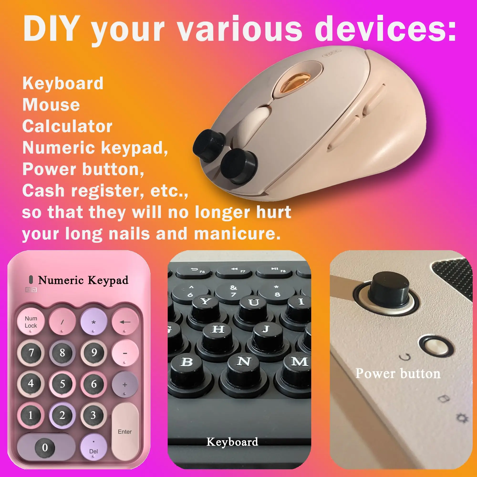 80 Pcs DIY Raised Keyboard Sticker with Letter Decals for Long Nails,  Adhesive Keycap Riser for Nail Art Protective Keycap