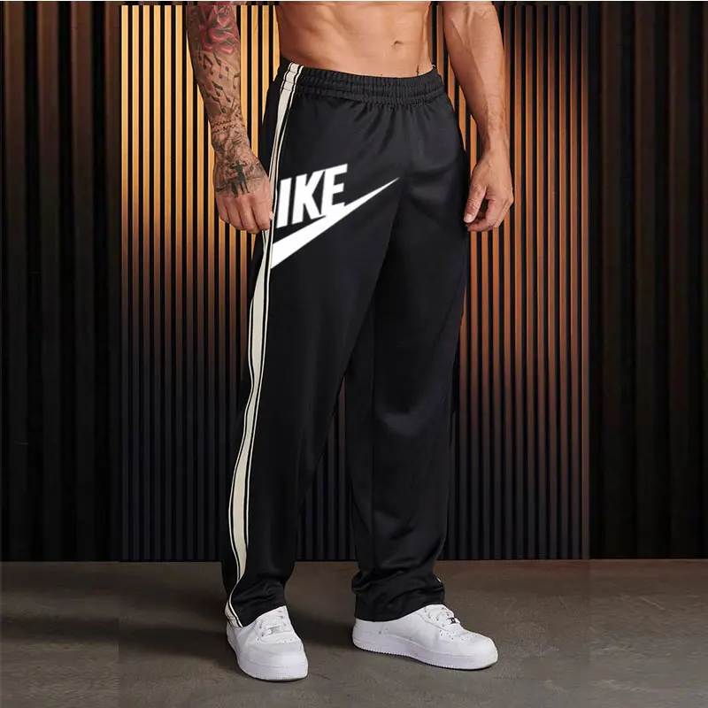 

2024 Spring And Autumn Casual Sports Pants Men's Striped Color Matching Loose Straight Print Fashion Pants Free Shipping