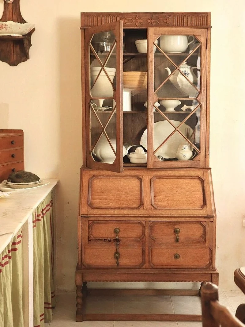 Medieval solid wood double door glass side cabinet retro old flip locker desk storage multi-functional locker