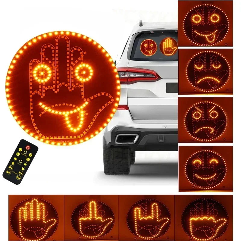 

Funny LED Expression Gesture Atmospere Lamp With Remote Control Multi-function Display Car Rear Windshield Ambient Mood Light