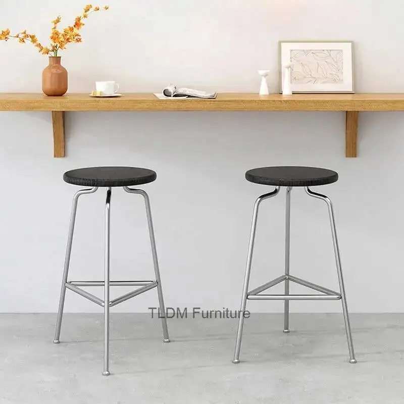 Simple Wooden Ironwork Bar Chairs Nordic Style Kitchen High Chair Modern Multifunctional Luxury Art Living Room Furniture