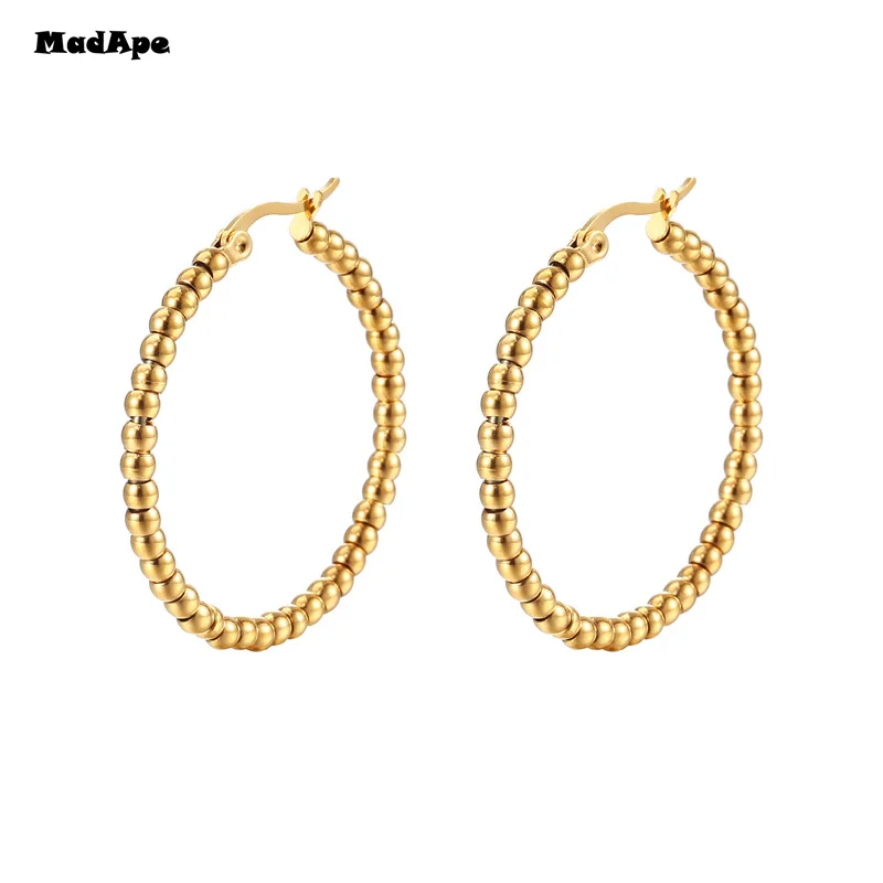 Gold Color Stainless Steel Hoop Earrings For Women Men Big/Small Circle Round Ear Jewelry Bijoux Acier Inoxidable