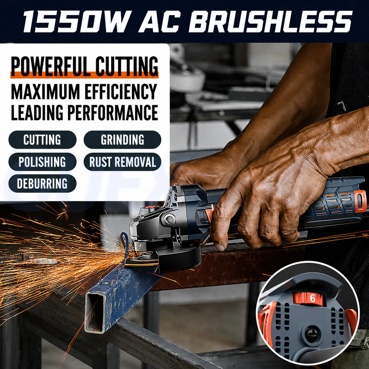 1550W Angle Grinder Variable Speed Angle Grinder Brushless Electric Metal Wood Stone Polishing Machine Household Power Tools