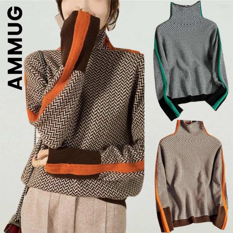 Ammug Turtleneck Women Sweater Knitted New Pullover Jumper Top Women Stylish Women\'s Sweater Warm Slim Female