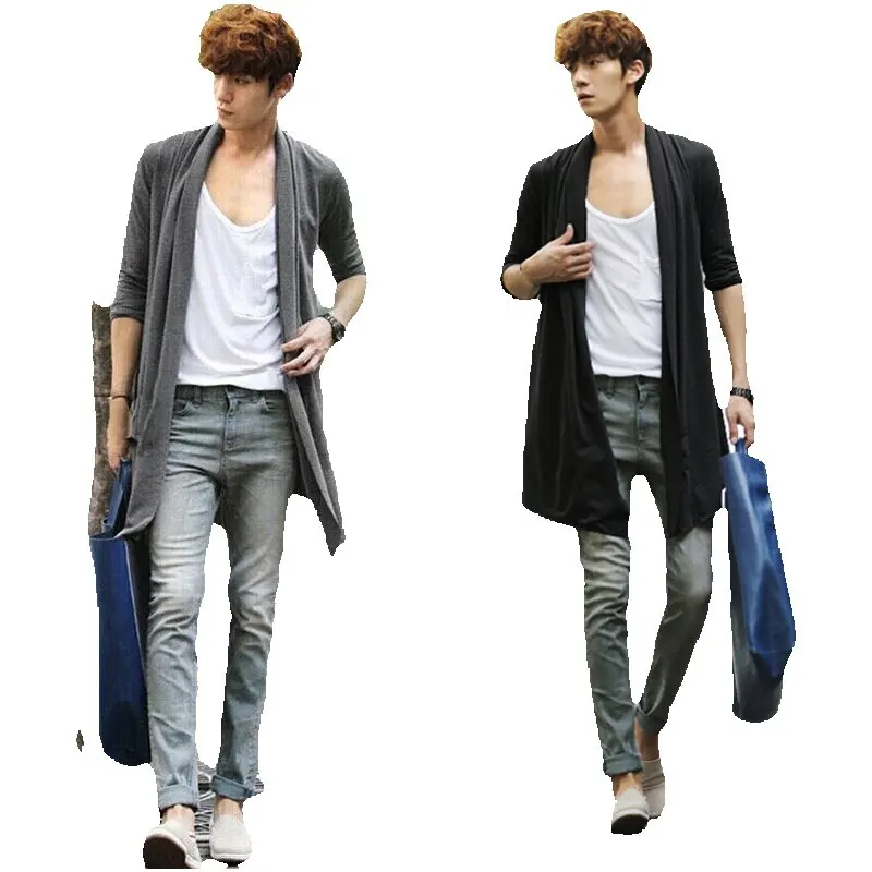 2024 New Men The Long Thin Cardigan Korean Male Cloak Coat Non Mainstream Free Shipping