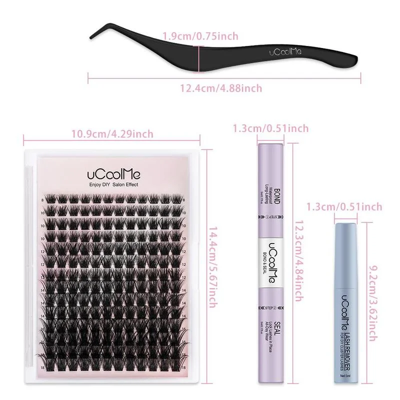 uCoolMe Lashes Magic 0.05mm DIY Lash Clusters Kit with Bond and Seal Tweezer Waterproof Long-lasting False Eyelashes Extension
