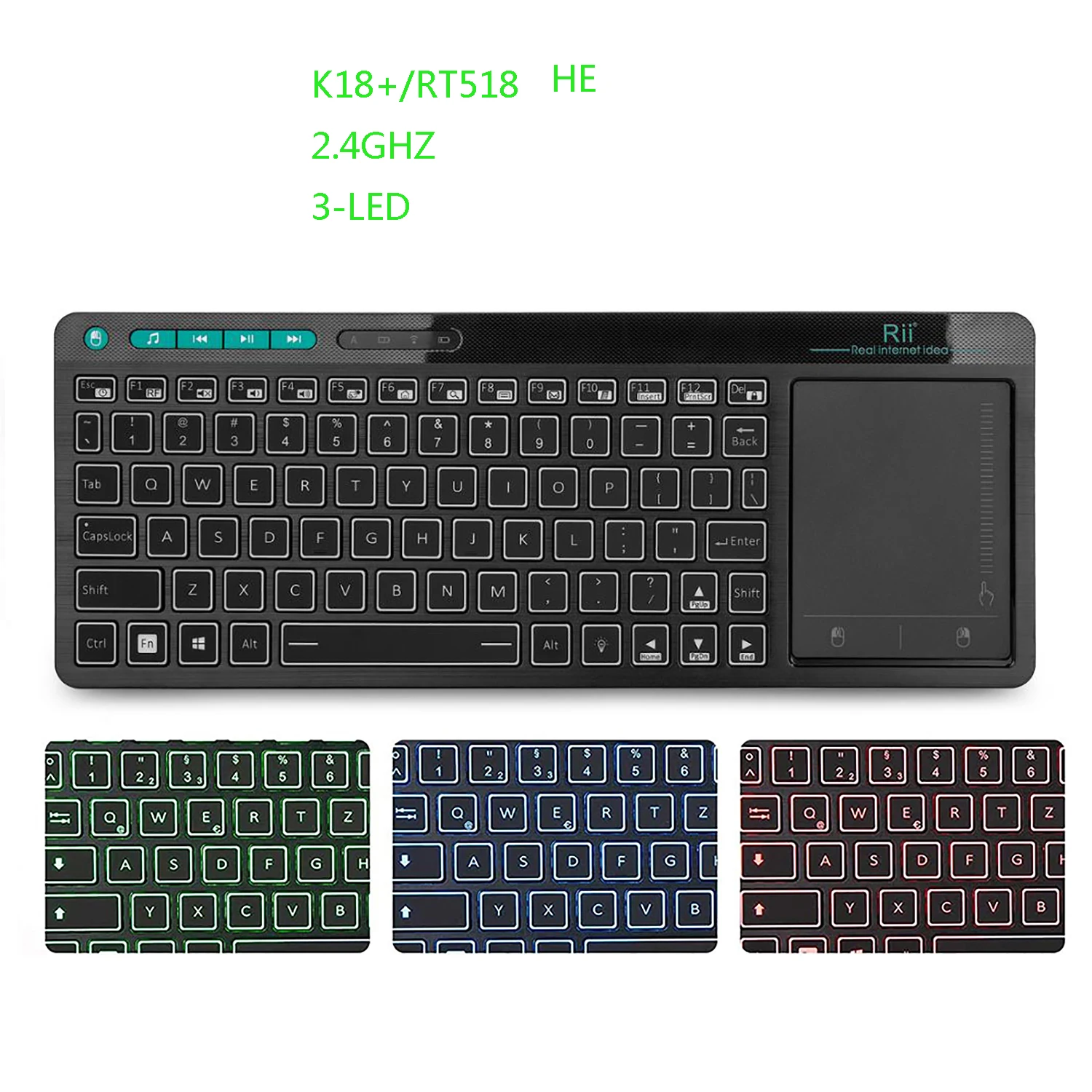 Rii K18Plus/K18S 2.4G Draadloos Toetsenbord met Touchpad Muis Nummer Numeriek USB Backlit Voor Voor Android TV BOX Smart TV PC