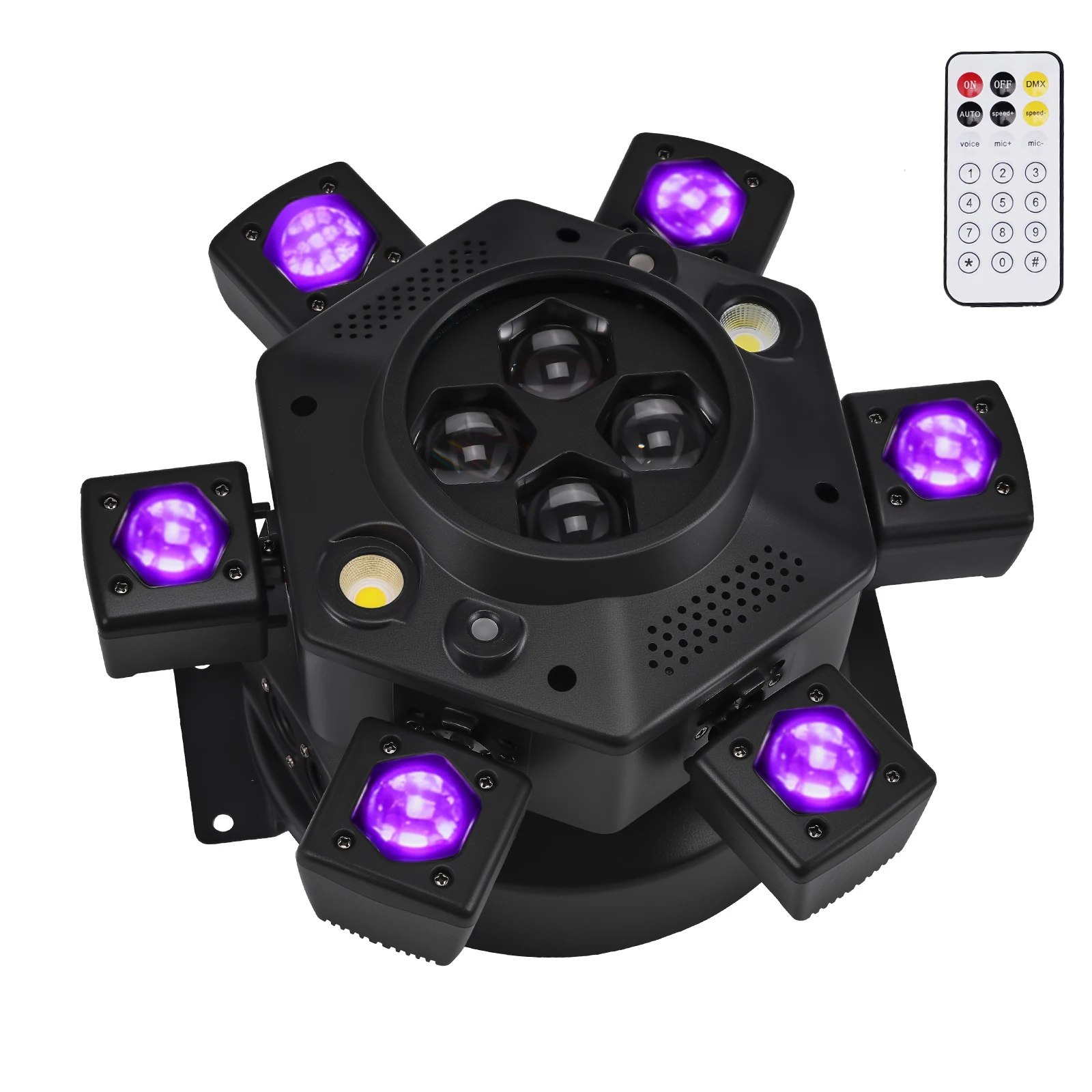 

150W RGBW LED Moving Head Light,Mixed Lighting Effects, 6 Arms Party Lights,DMX-512 & Sound Activated, Stage Lights for DJ Disco