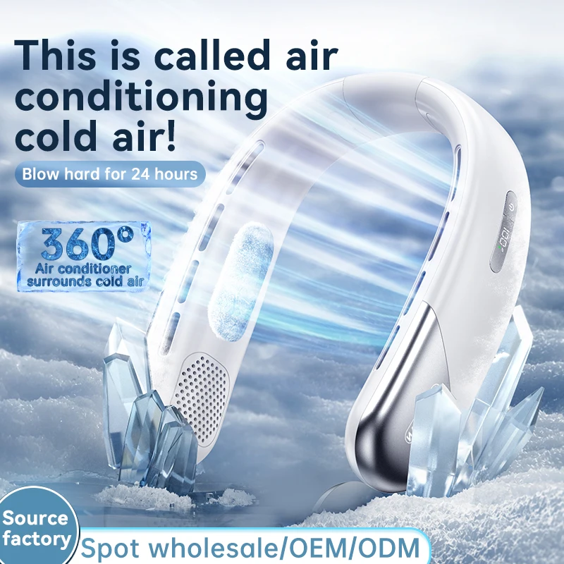 5-speed Hanging Neck Fan Portable Bladeless Mini Rechargeable Mute LED Digital Display Electric 8000mAh Fans Air Cooler