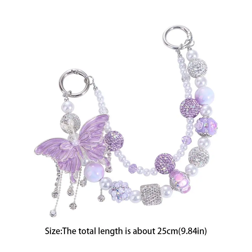 

Cool Glitter Rhinestone Phone Chain Pearl Luxury Beaded Cell Phone Lanyard Wrist Strap Double Layer Beads Bag Pendant Key Chain