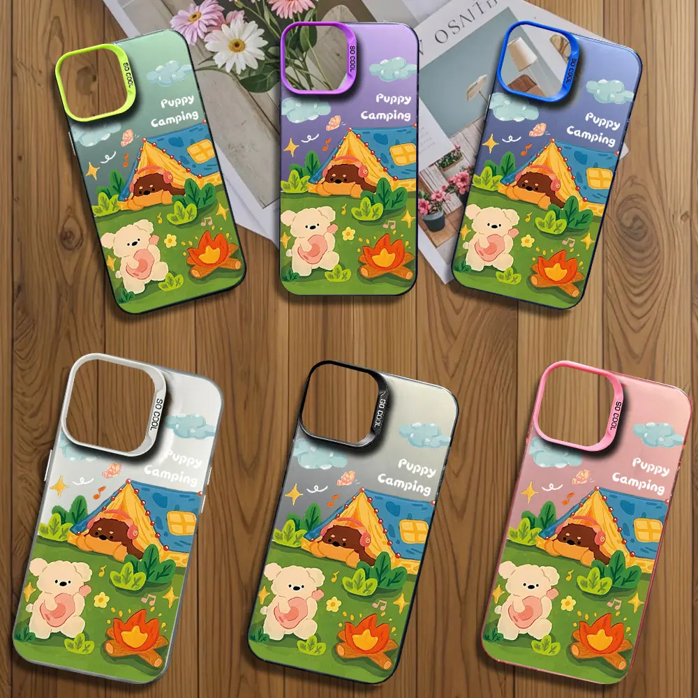 Little Bear Picnic Shockproof Shockproof Printstream Phone Case for iPhone 12 11 13 IMD 14 15 16 Max Pro Plus Laser Cover