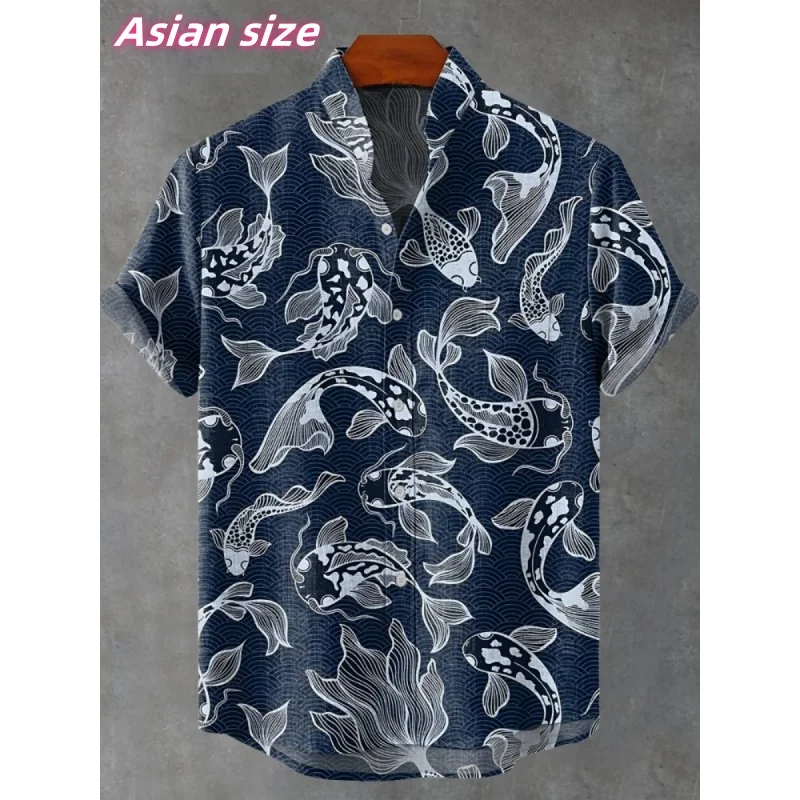 

Leaf Fish Graphic Hawaiian Shirt For Men Marine Animals 3D Printed Short Sleeve Summer Loose Street Aloha Shirts Lapel Blouse