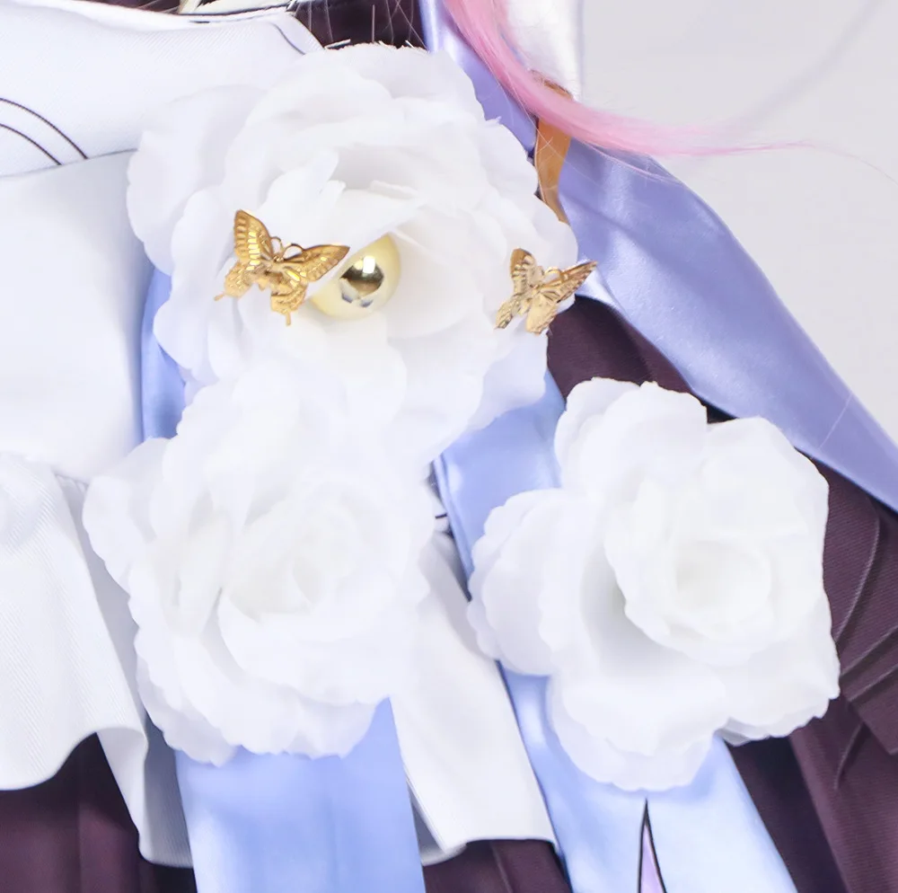 Disfraz de personaje de Honkai Elysia para mujer, vestido púrpura de cosplay con orejas de accesorios